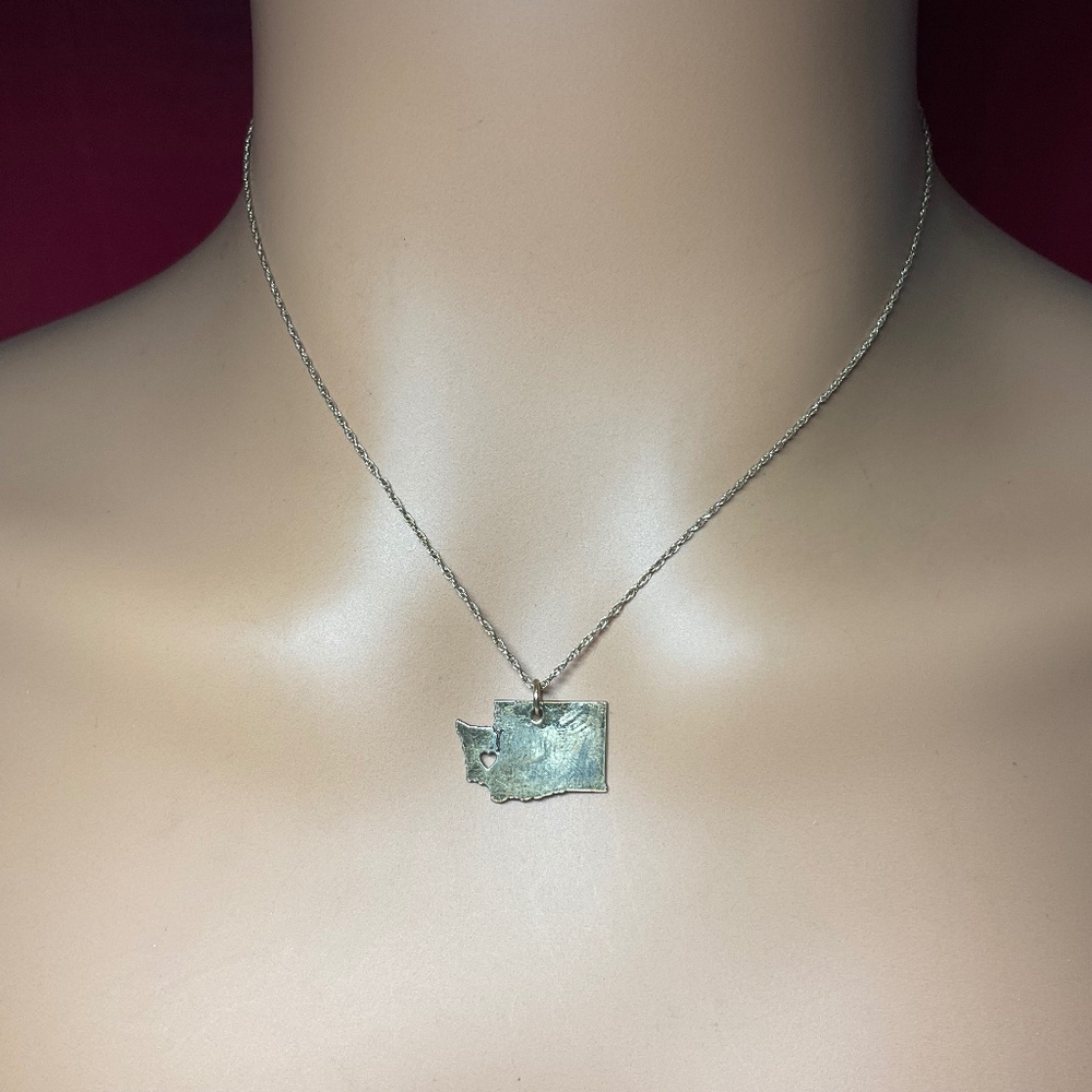 Sterling Silver Washington State Pendant Necklace. 16 to 19 inches long